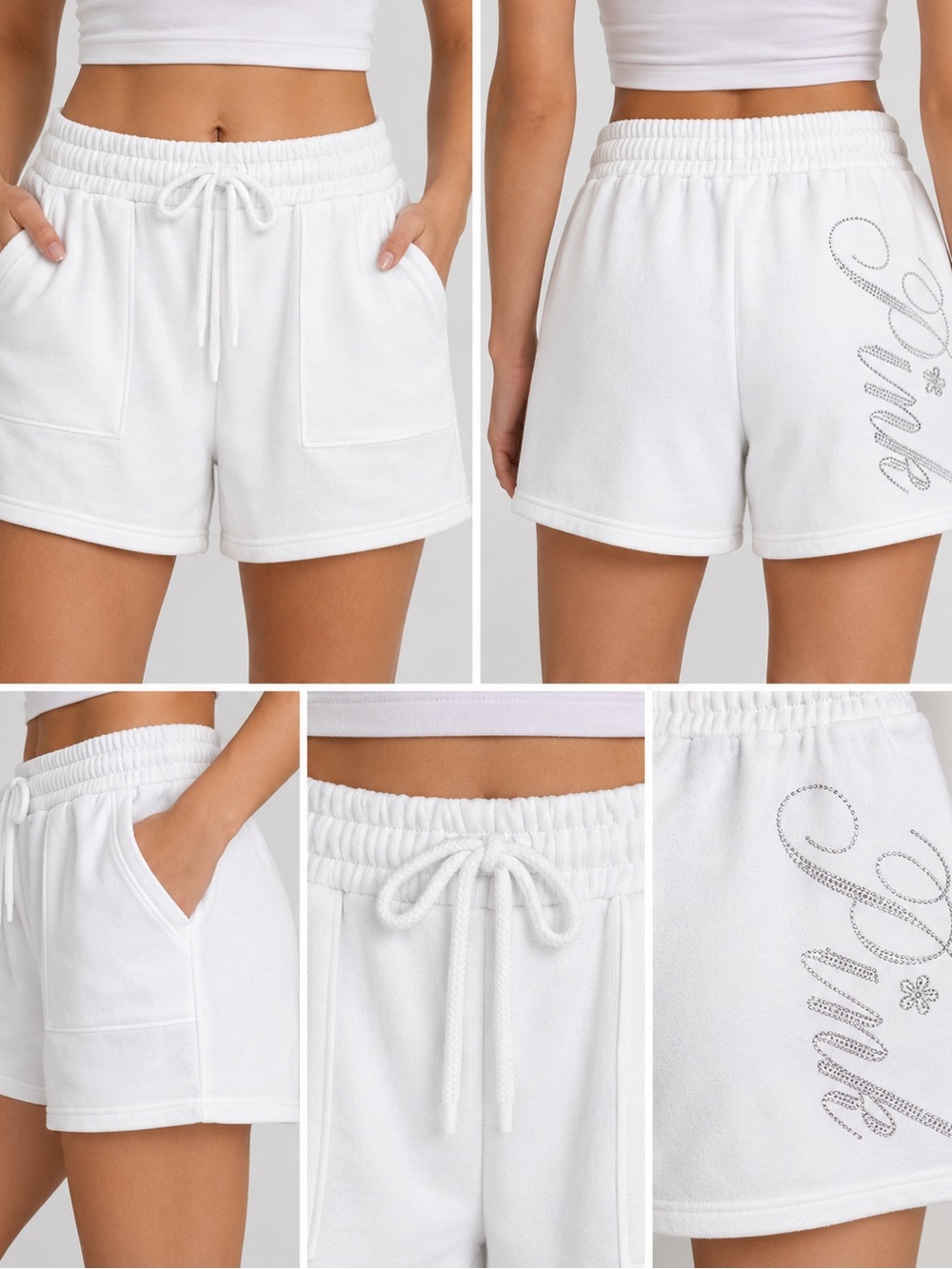 Victoria’s Secret PINK Ivy Fleece Rhinestone Logo High Rise Shorts M NWT
